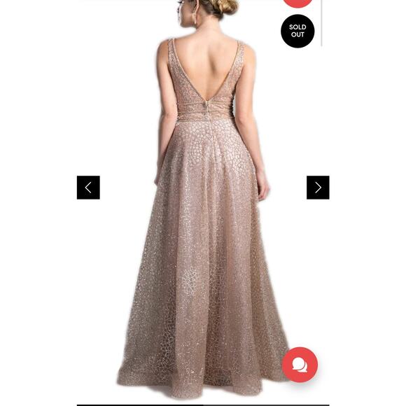 Cinderella Divine Champagne Gold V-Neck Glitter Print A-Line Prom Gown Size 4? - Picture 4 of 15